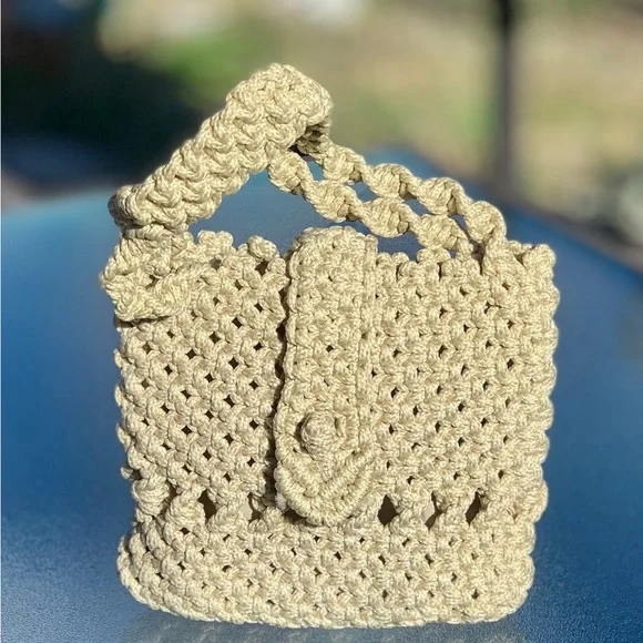 Boho Retro Beige Macramé Shoulder Purse - Picture 1 of 6